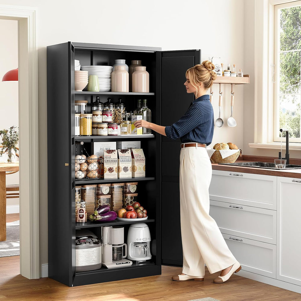 Metal Pantry Storage Cabinets with Doors and Shelves,71" Tall Black