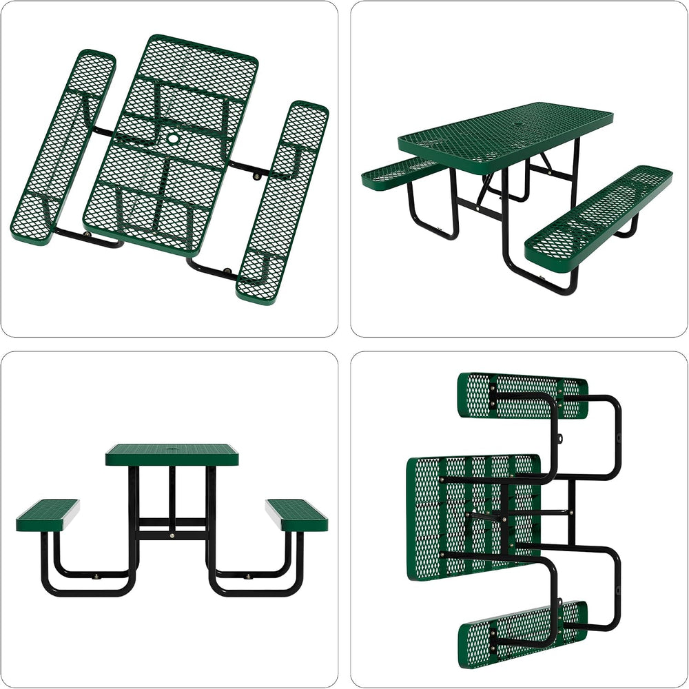 Picnic Tables for Outdoors,Commercial Metal Picnic Table Bench Set with Umbre...
