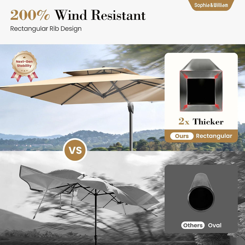 10'x 13' Cantilever Patio Umbrella with 360° Rotation & Base, Beige