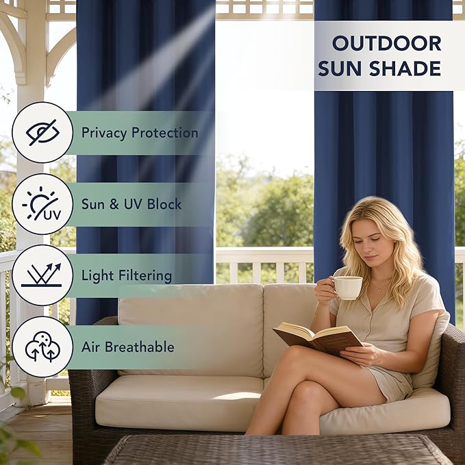 Outdoor Curtains for Patio Waterproof - 6 Panels Privacy Weatherproof Outside...
