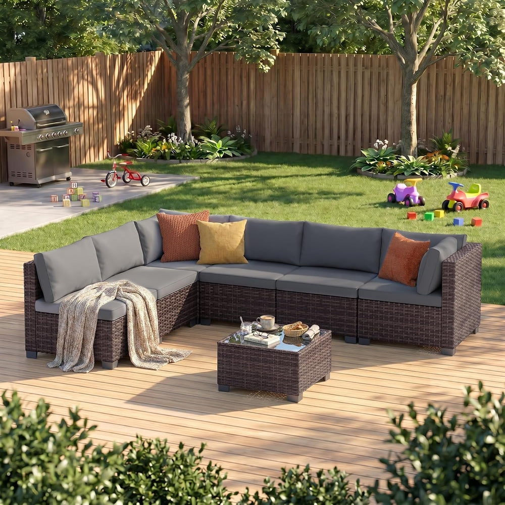 Ahomly 7-Piece Patio Furniture Set, Outdoor Sectional Couch, Grey