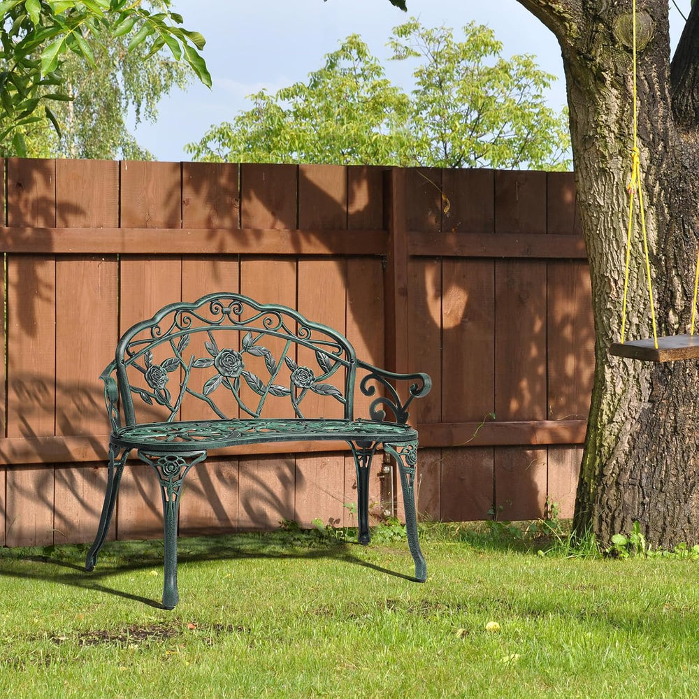 VINGLI 38.5" Patio Park Garden Outdoor Metal Rose Bench, 2-Person Cast I...