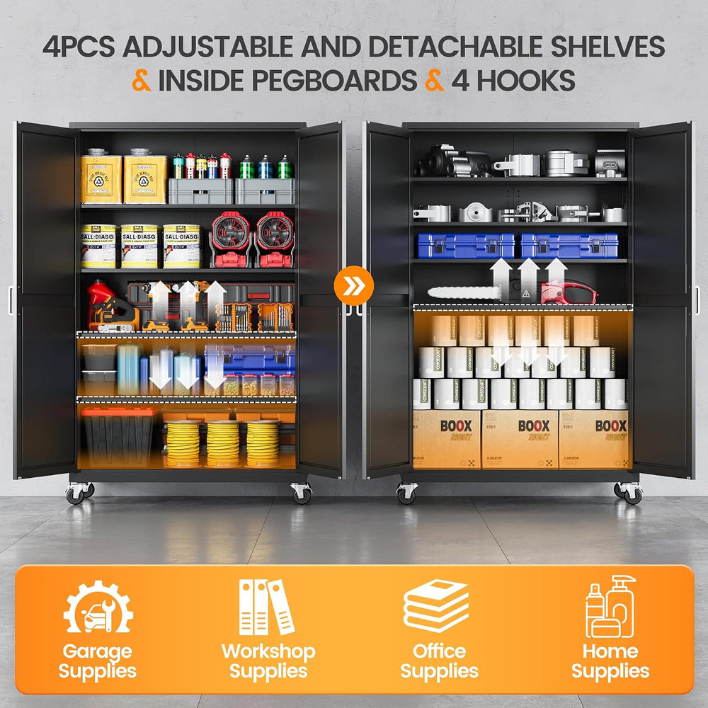 Deep & Wide Rolling Garage Storage Cabinets with Wheels & 2 Barn Door