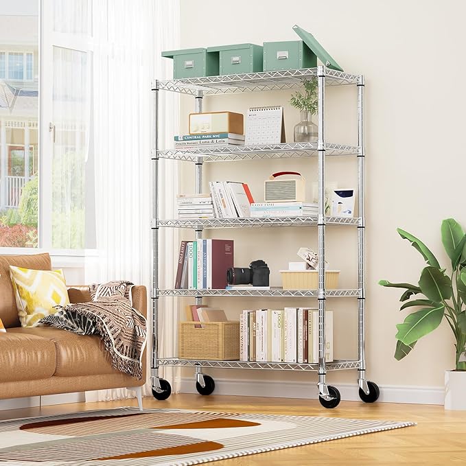 5-Shelf Storage Shelves,Wire Shelving Heavy Duty Metal Storage Shelving Unit ...
