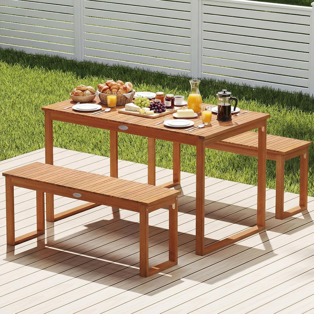 Tangkula Acacia Wood Outdoor Bench Backless Set of 2, 2-Person Wood Patio Ben...