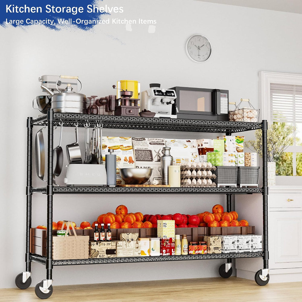 Heavy Duty Shelving, 51.6" H Garage Shelving Unit with Wheels, 3-Tier Ga...