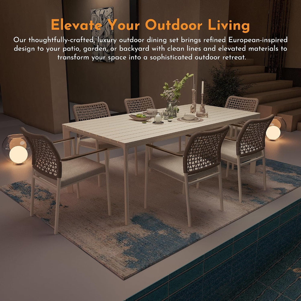 Modern Shade Luxury All-Aluminum Outdoor Dining Set for 7, Beige