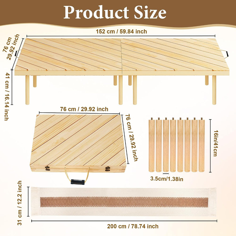 Folding Picnic Table with Boho Table Runner 60" x 30" Wooden Low Ta...