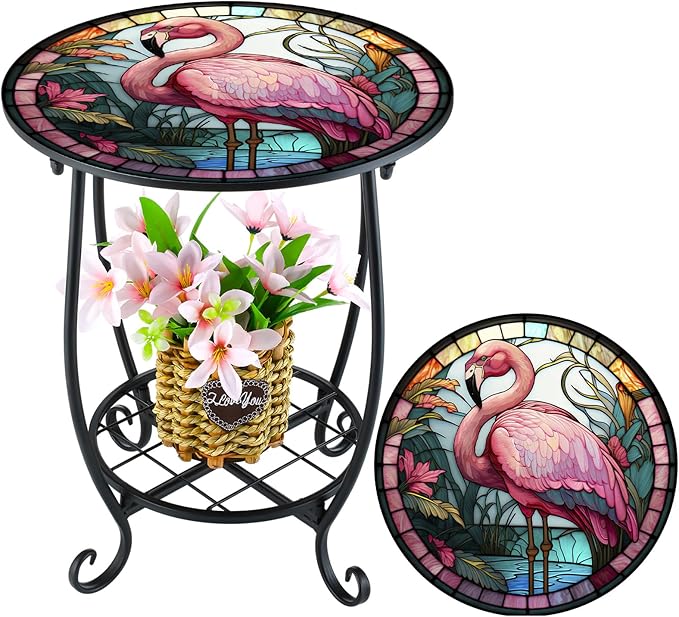 Outdoor Side Table Round Small Mosaic Patio Accent Indoor End Plant Coffee Te...