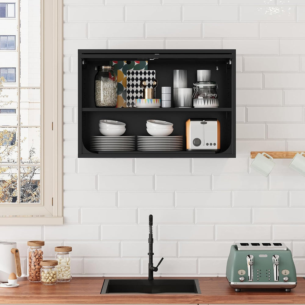 Fesbos Metal Storage Cabinet Black Wall Cabinets with Shelf and Locking Door ...