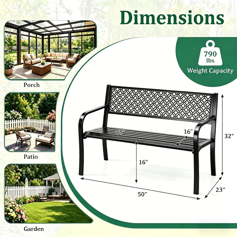 GarveeHome 50" Outdoor Bench for 2 Person,Heavy Duty Metal Steel Patio B...