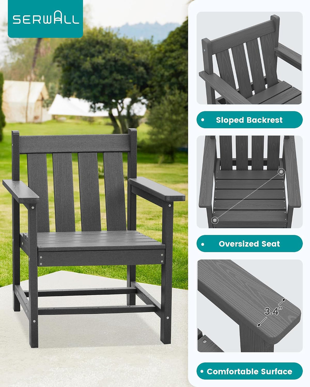 SERWALL 3 Pieces Patio Bistro Set-Outdoor Chairs with Side Table,Gray