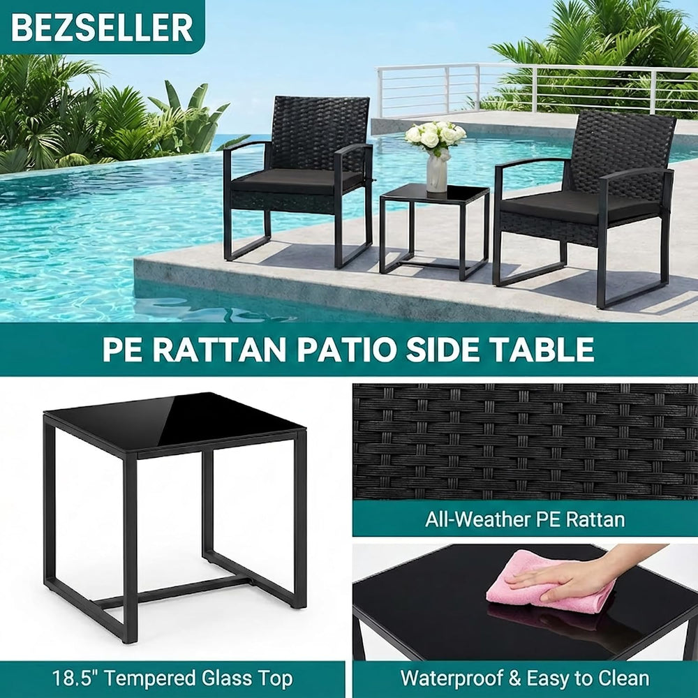 Bezseller 3-Piece Patio Furniture Set, Wicker Bistro Set, Black