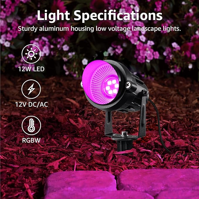 SUNVIE 12 Pack RGBW Color Changing Landscape Lights with 300W Low Voltage Lan...