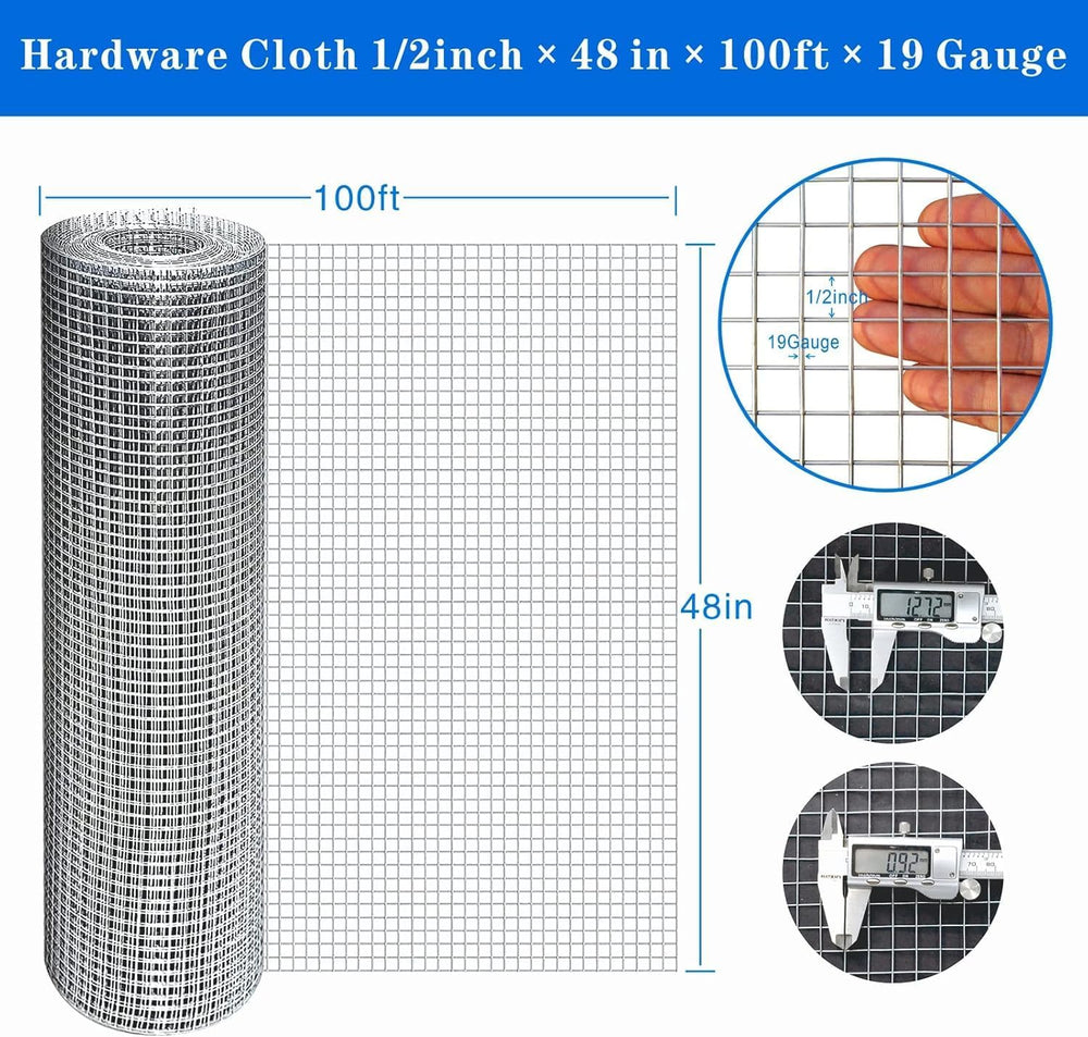 Hot-Dip Galvanized 1/2in Hardware Cloth 48x100ft 19G Chicken Wire Fencing | T...