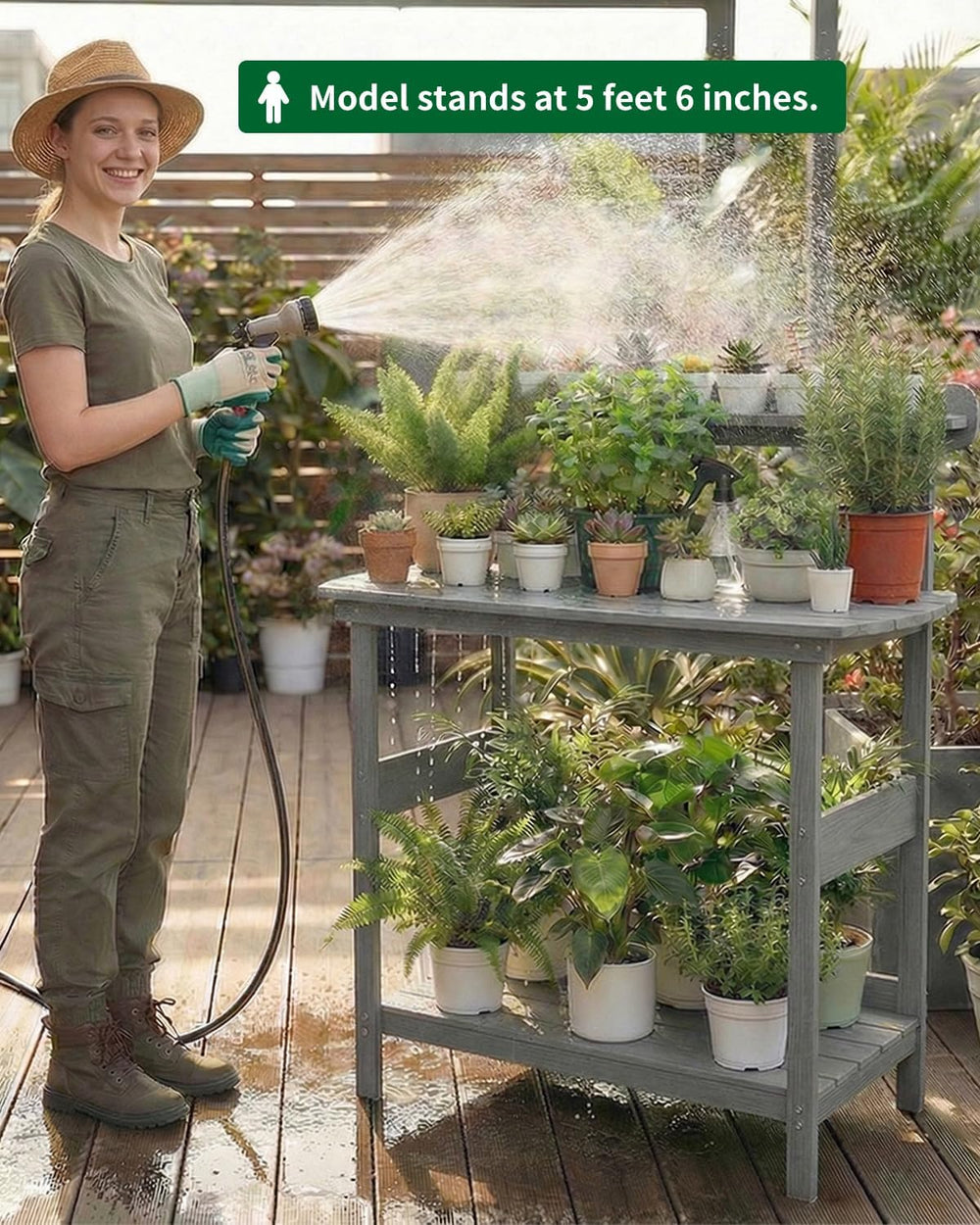 HIPS Outdoor Potting Table Bench with 3-Tier Storage Gray