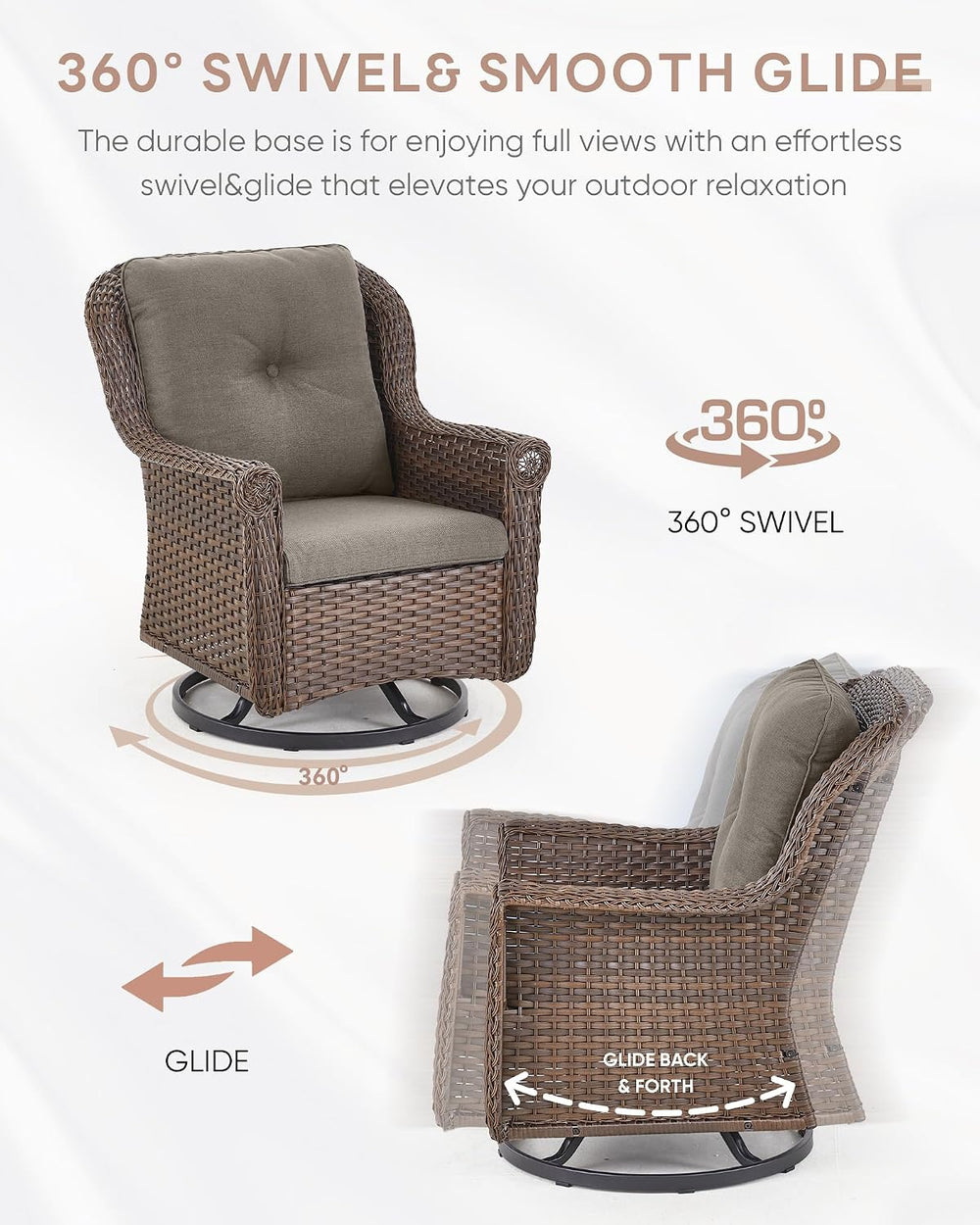 Patio Chairs Outdoor Swivel Glider - Set of 2 High Back Outside Brown Wicker ...