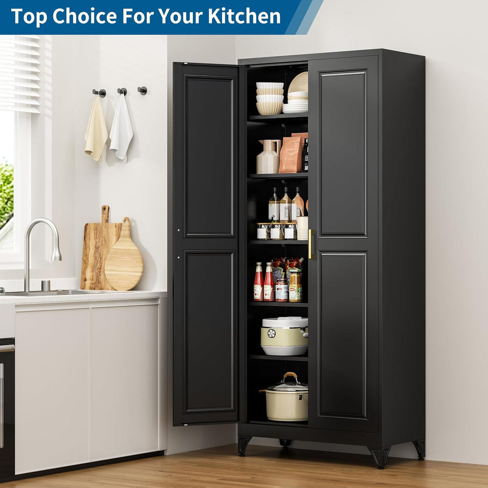 75" Black Metal Storage Cabinet with Doors, Heavy Duty