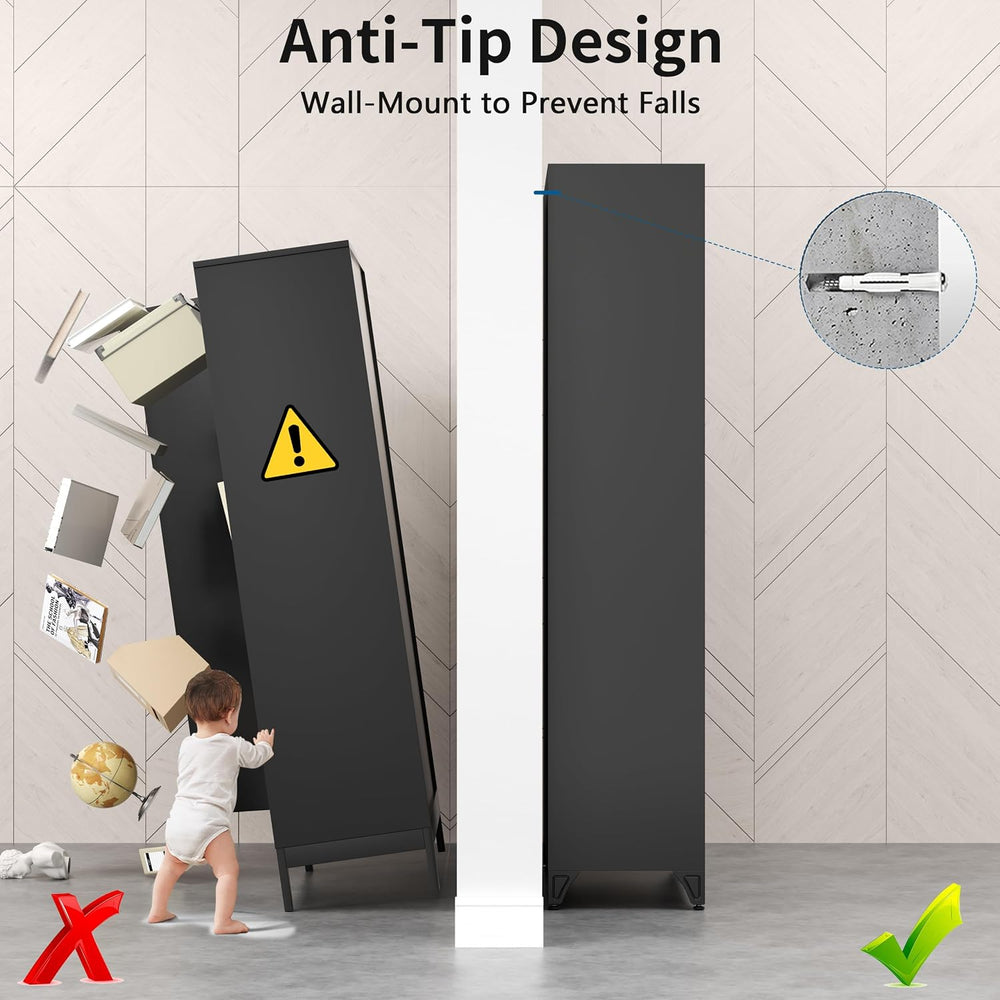 75" Black Metal Storage Cabinet with Doors, Heavy Duty