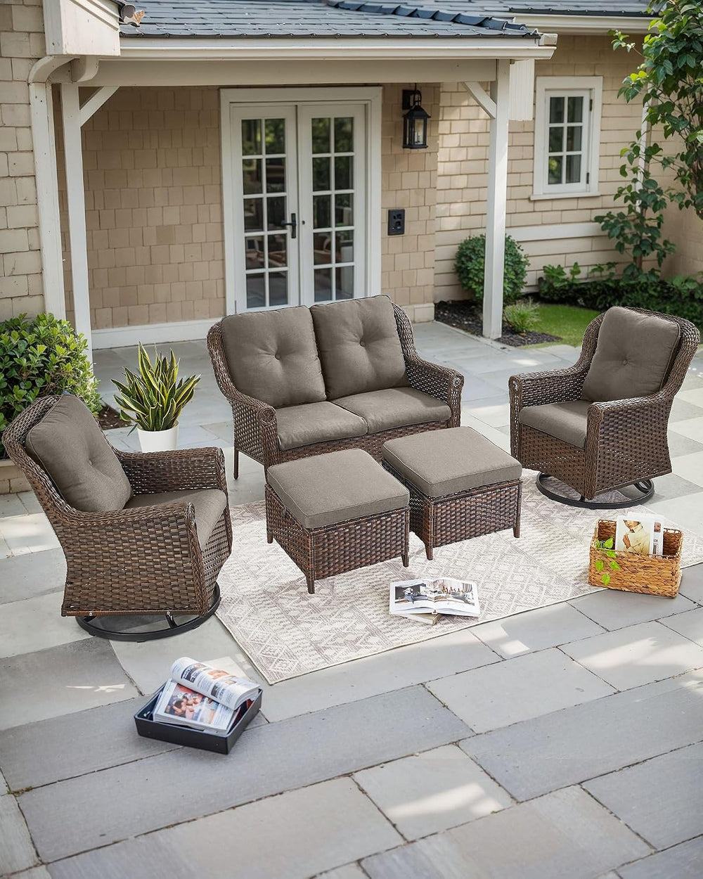 Patio Ottoman Outdoor Wicker Side Table - 2PCS Multipurpose Heavy Duty All-We...