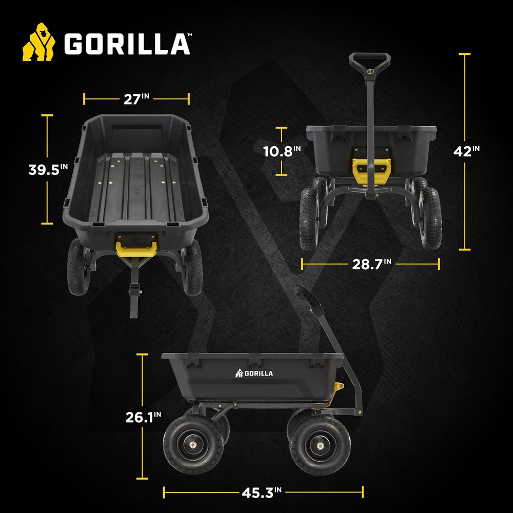 Gorilla Carts Dump Garden Cart, 7 Cu Ft,1200 lb Capacity, No-Flat Tires