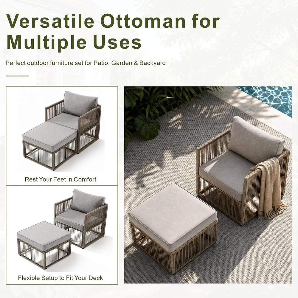5-Piece Patio Furniture Set, All-Weather PE Rattan Wicker Arm Chairs with Ott...