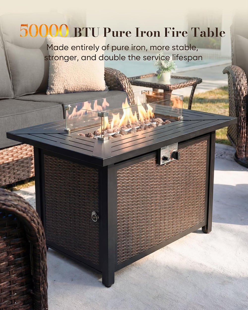 Belord Upgraded 6“ Cushion Luxury Patio Furniture Set with Fire Pit Table - 7...