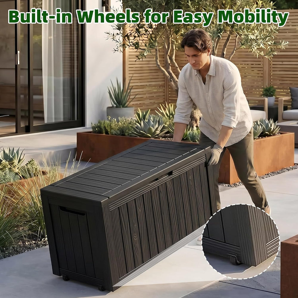 EasyUp 146 Gal Outdoor Storage Box Waterproof Deck Boxes w/Built-in Wheels