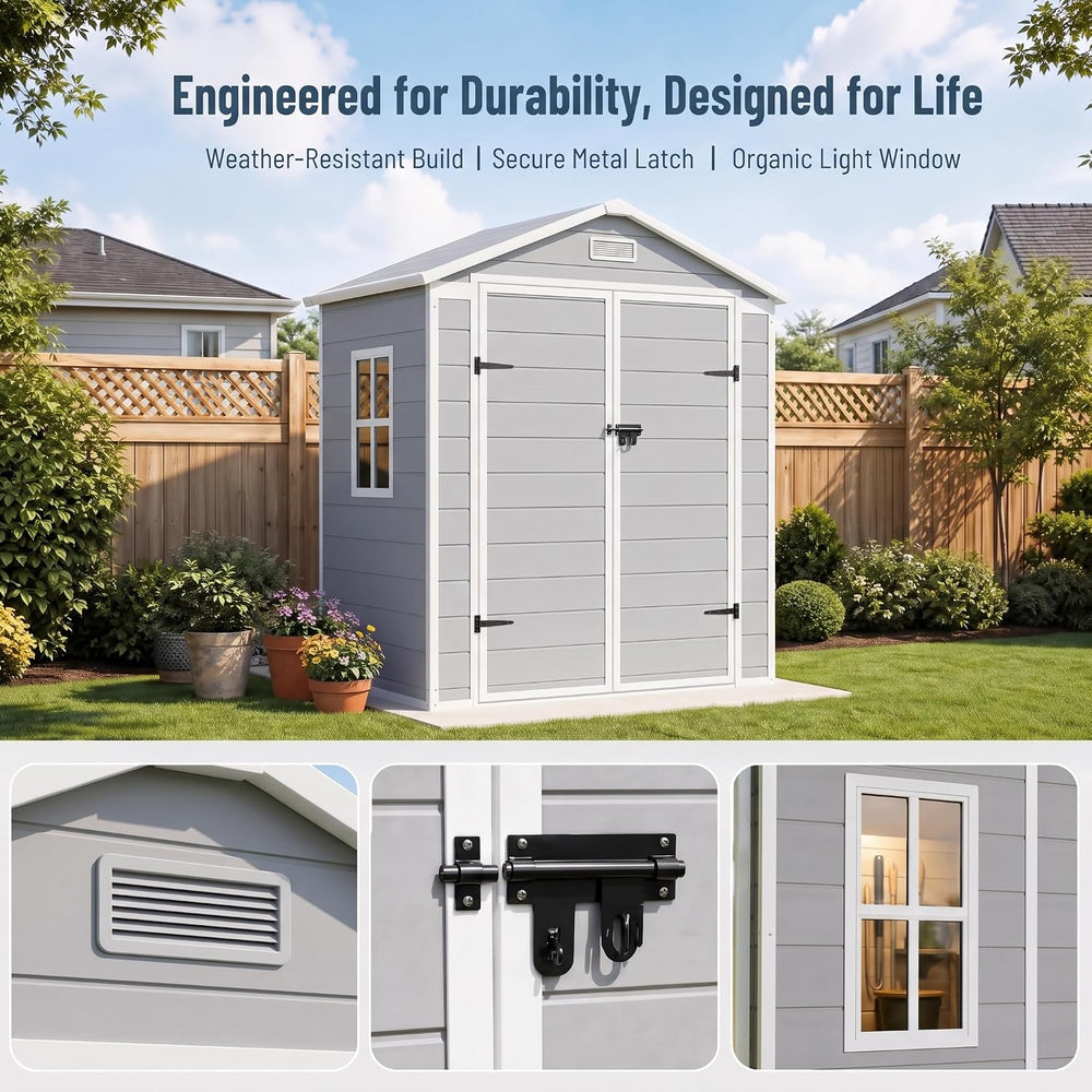 6x3 FT Resin Outdoor Storage Shed with Floor Door Window, Plastic Sheds
