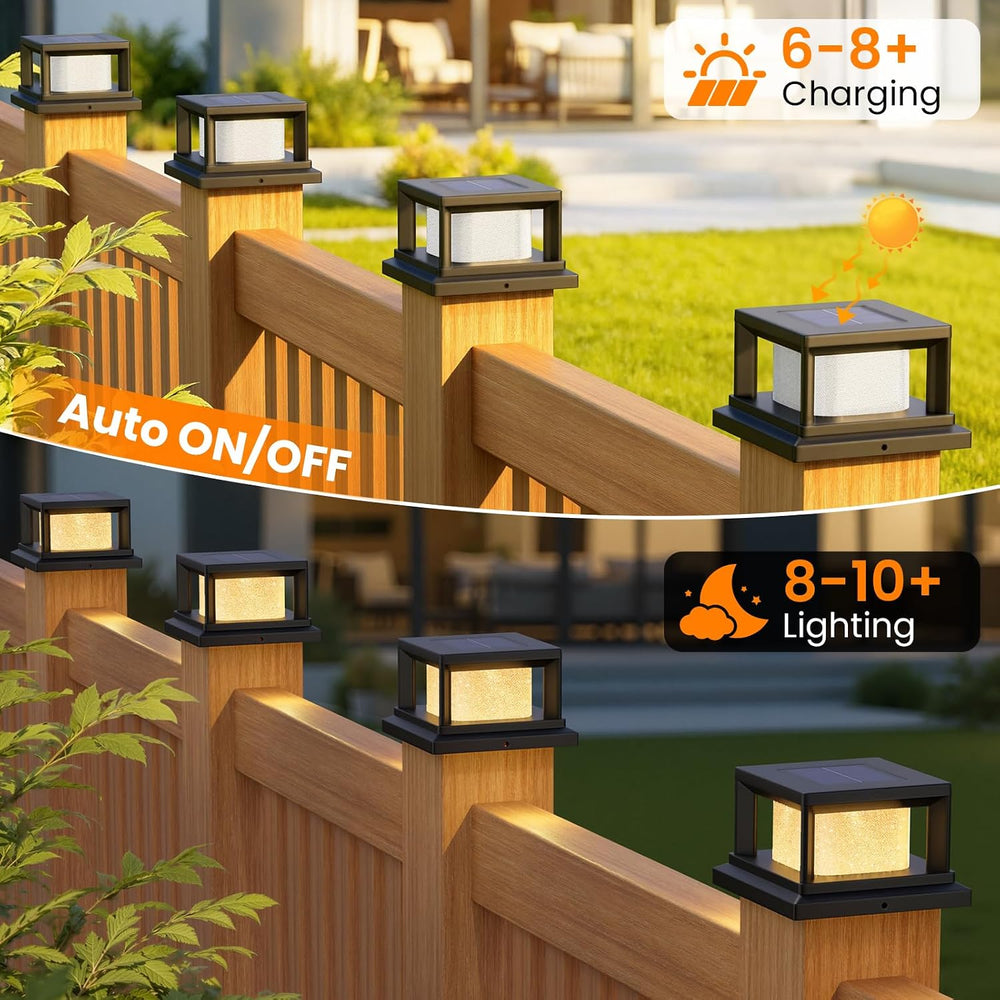 Mlambert 8 Pack 4x4 Solar Post Light, 2 Modes Wooden Vinyl Fence Cap, Black