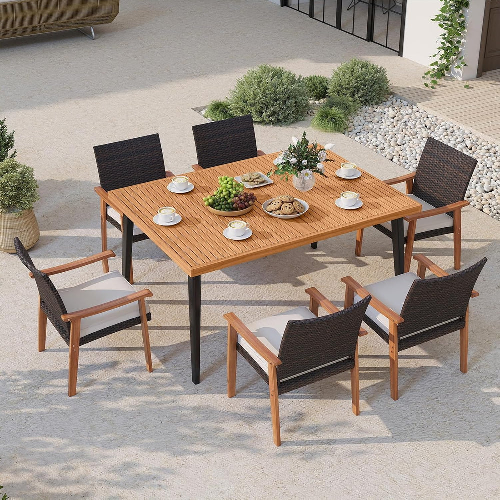 Tangkula 63" Acacia Wood Patio Dining Table for 6, Outdoor Dining Table
