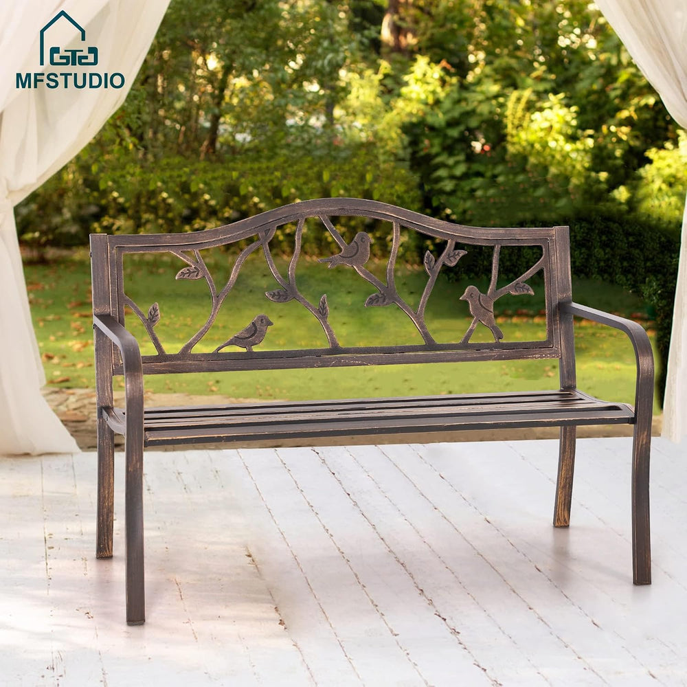 MFSTUDIO Outdoor Metal Bench Set of 2, 50" Bronze Bird Pattern