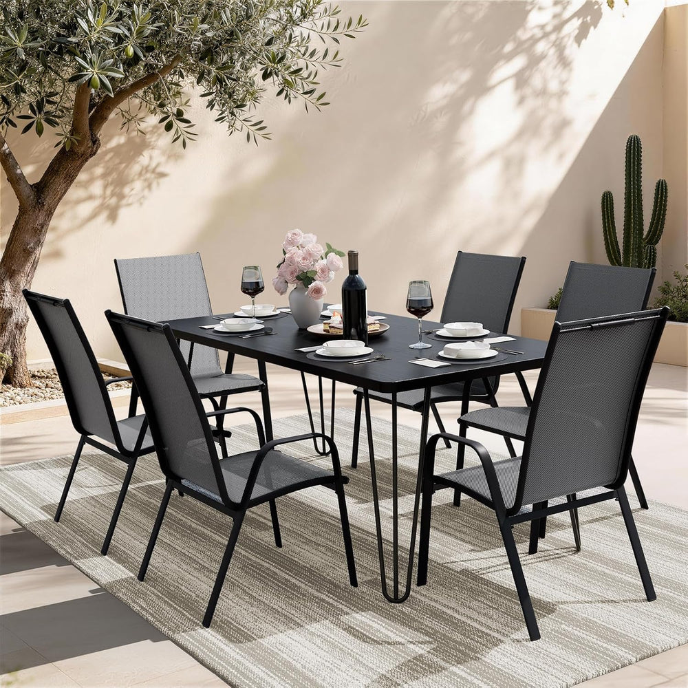 JEAREY Patio Dining Chairs Set of 6, Stackable Outdoor Chairs, Grey
