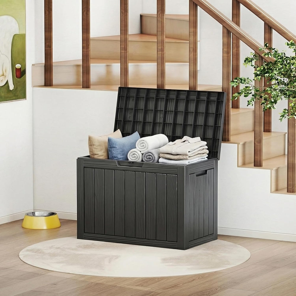 PatioZen 70 Gallon Outdoor Storage Box, Waterproof Patio Deck Box, Black