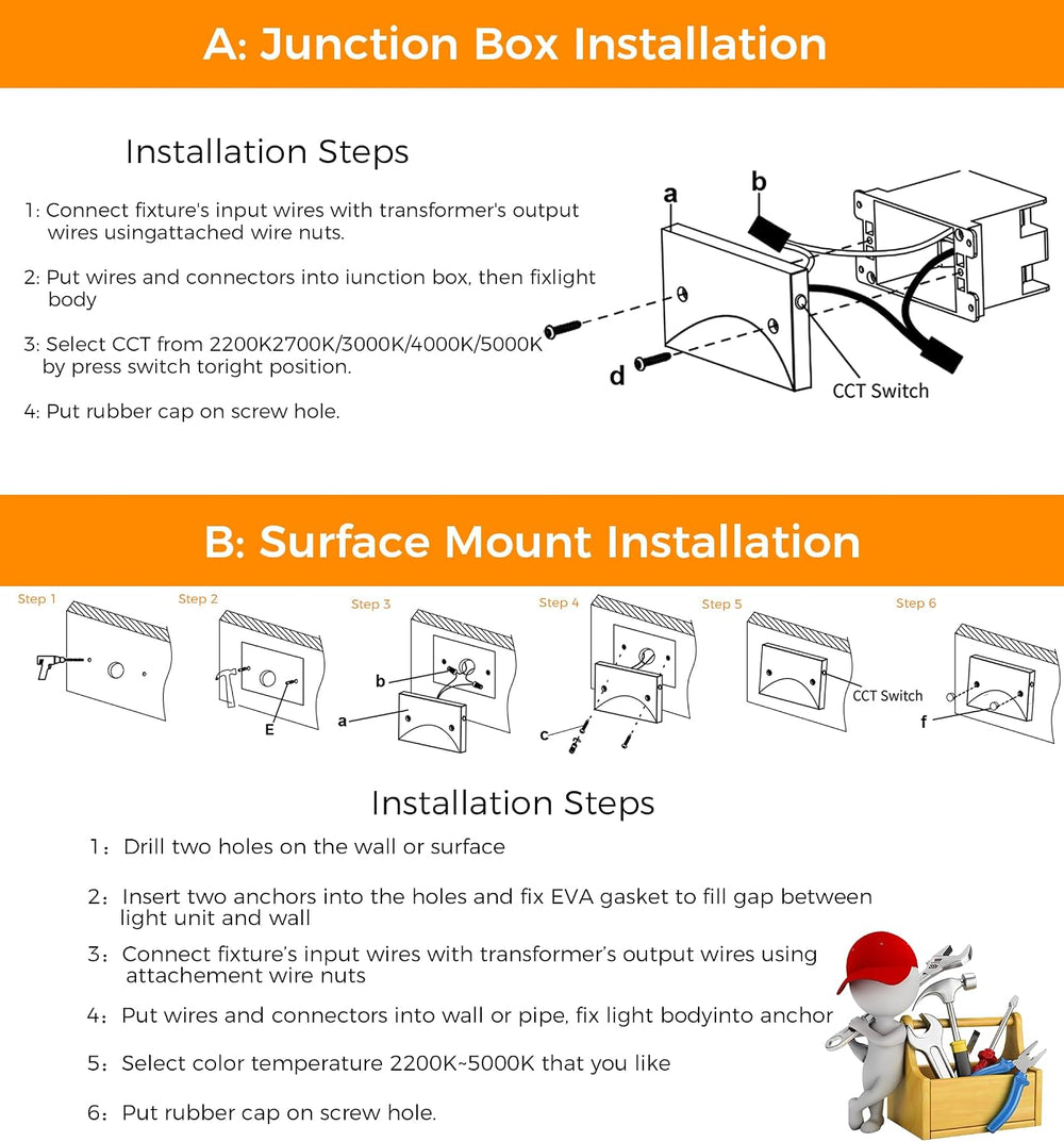 [6 Pack] Cloudy Bay Low Voltage LED Step Lights Outdoor, Surface Mount/J-Box ...