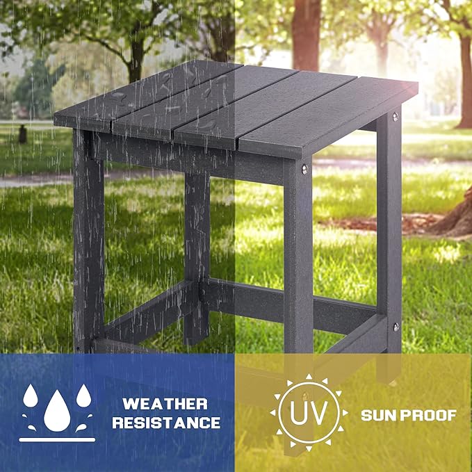 LZRS Adirondack Square Outdoor Side Table for Patio, Pool Composite Patio Tab...