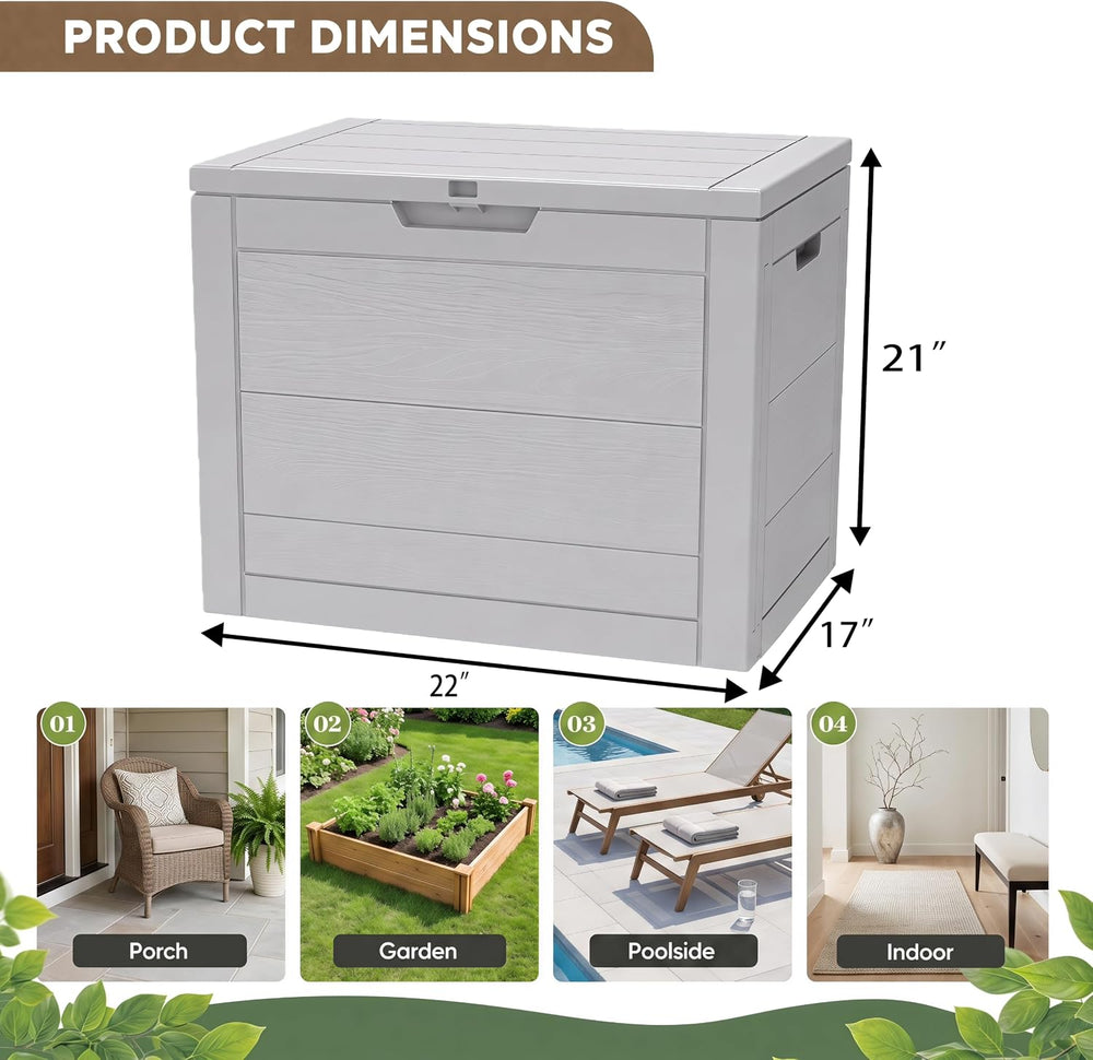 35 Gallon Outdoor Storage Box Waterproof, Deck Boxes Outdoor, Grey