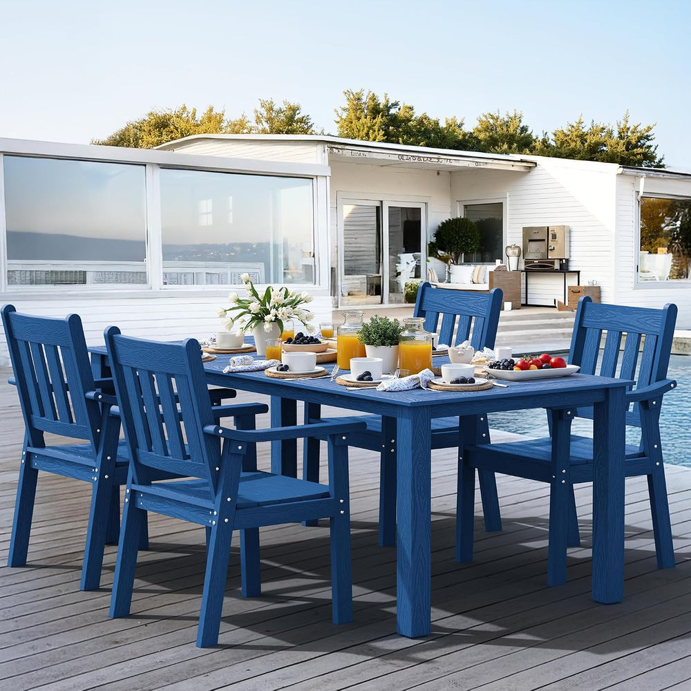 YEFU 5-Piece Patio Table Set, All-Weather HIPS, Metal Aluminum Frame, Blue