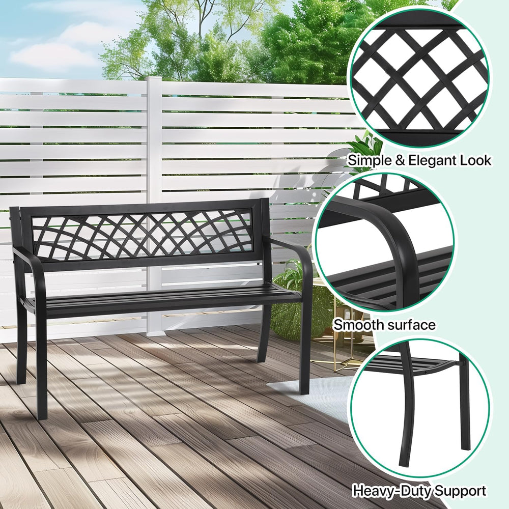 Dkeli Patio Outdoor Bench Park Metal Sturdy Cast Iron Garden Benches Porch Ch...