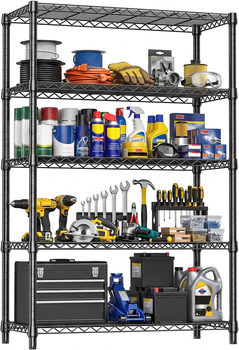 5-Tier Garage Shelving Unit, Heavy Duty Metal Wire Shelving
