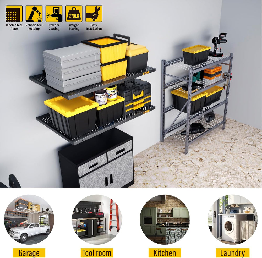 2Pack 2x3ft Adjustable Metal Garage Wall Shelving Heavy Duty Garage Storage S...