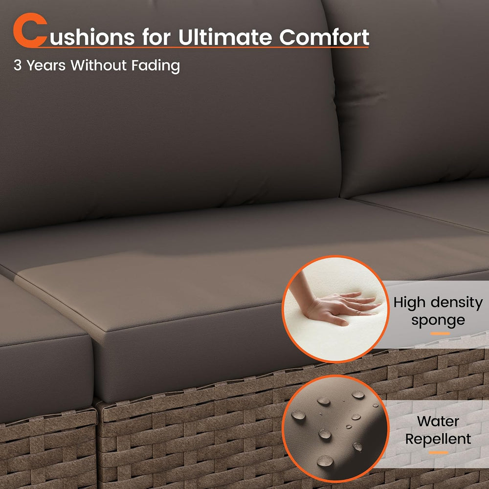 Patio Furniture Set, 7-Piece Outdoor Wicker Sectional Sofa, Brown