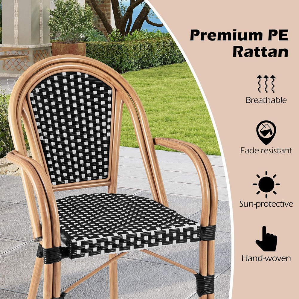 Tangkula Wicker Patio French Bistro Dining Chairs Set of 2