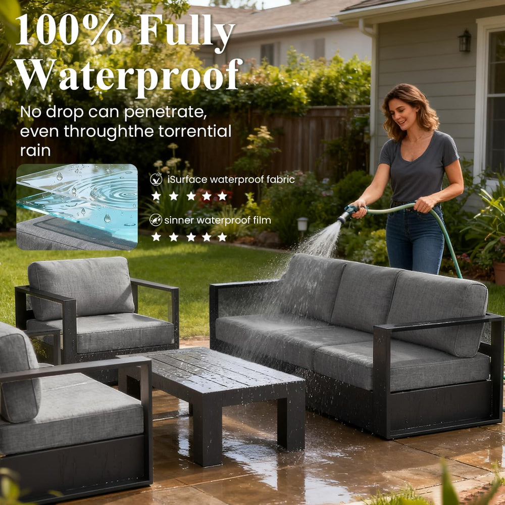 LayinSun 4 Piece Oversized Aluminum Outdoor Furniture Set with Coffee Table