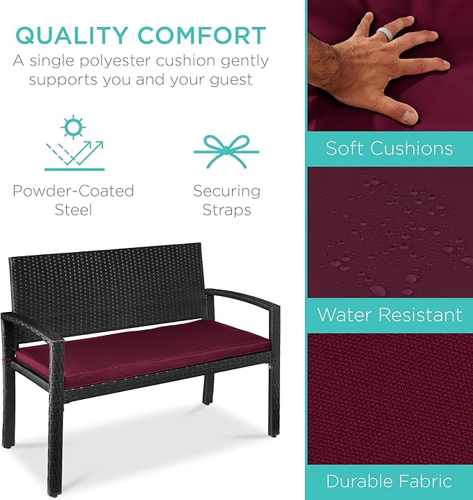 Best Choice Products Outdoor Bench 2-Person Wicker Garden Patio Benches Seati...