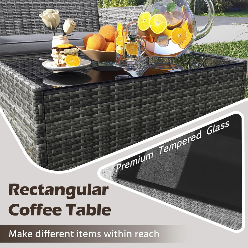 RELAX4LIFE 4-Piece Patio Furniture Set - Rattan Outdoor Conversation Bistro S...