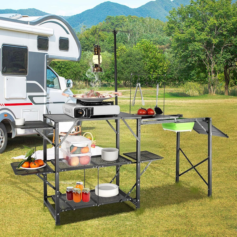 VEVOR Camping Kitchen Table with Sink, Aluminum Folding Portable Outdoor Cook...