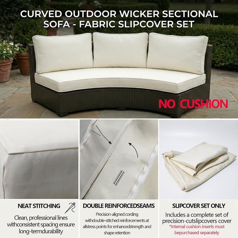 Outdoor Curved Sofa Cushion Couch Cover with Zipper 4-Piece Patio Half-Moon S...