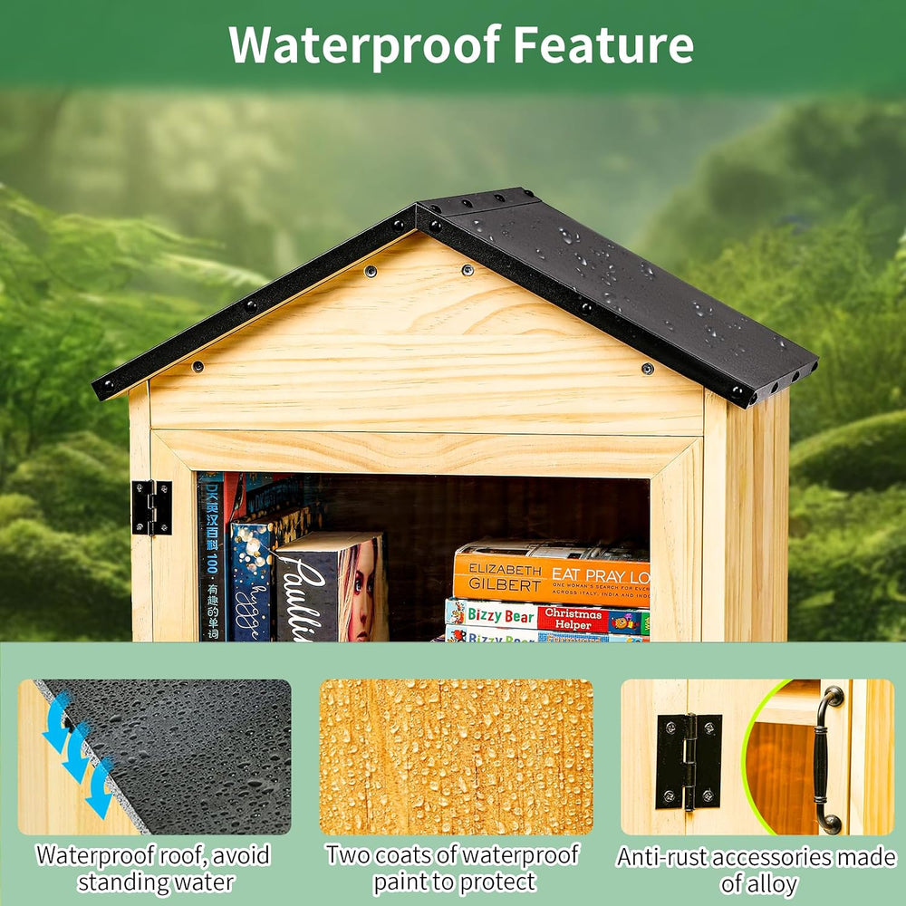 Little Library Box Outdoor, 2-Tier Waterproof Book Exchange Cabinet – Solid W...