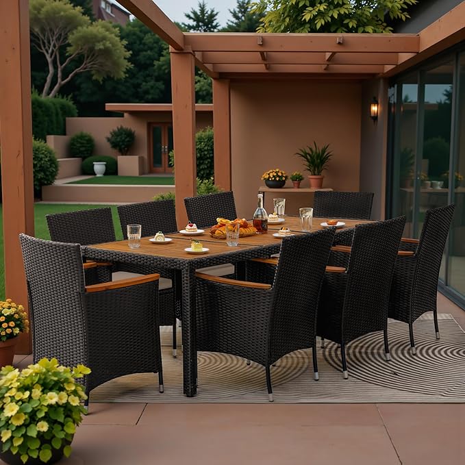 Greesum 9 Pieces Outdoor Patio Dining Set, Conversation Sets with 1 Table and...